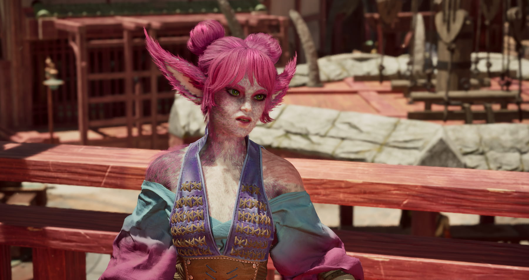 Yatzli from Avowed, a pink-haired furry woman with long ears.