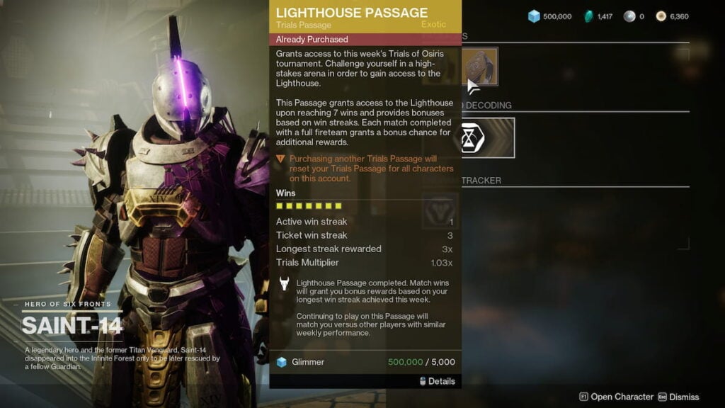 Lighthouse Passage at Saint-14 in Destiny 2
