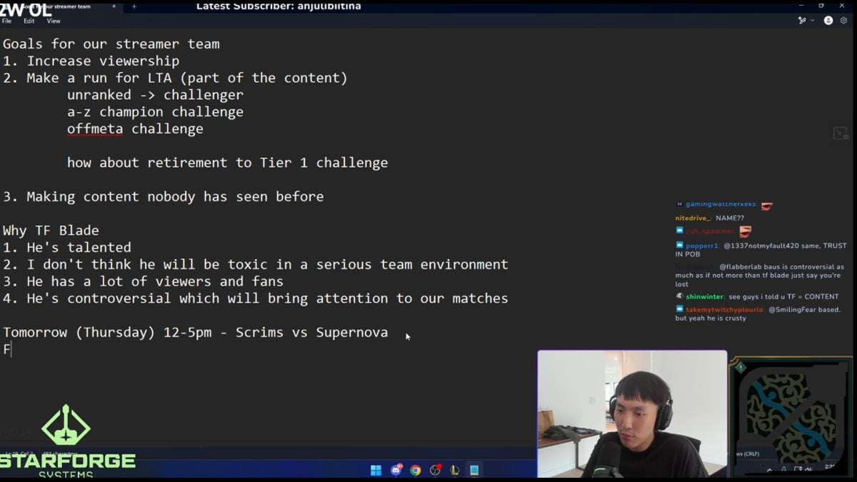 Doublelift talking about his new league of legends team on stream