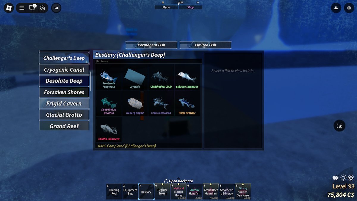 Challenger's Deep Bestiary in Fisch.