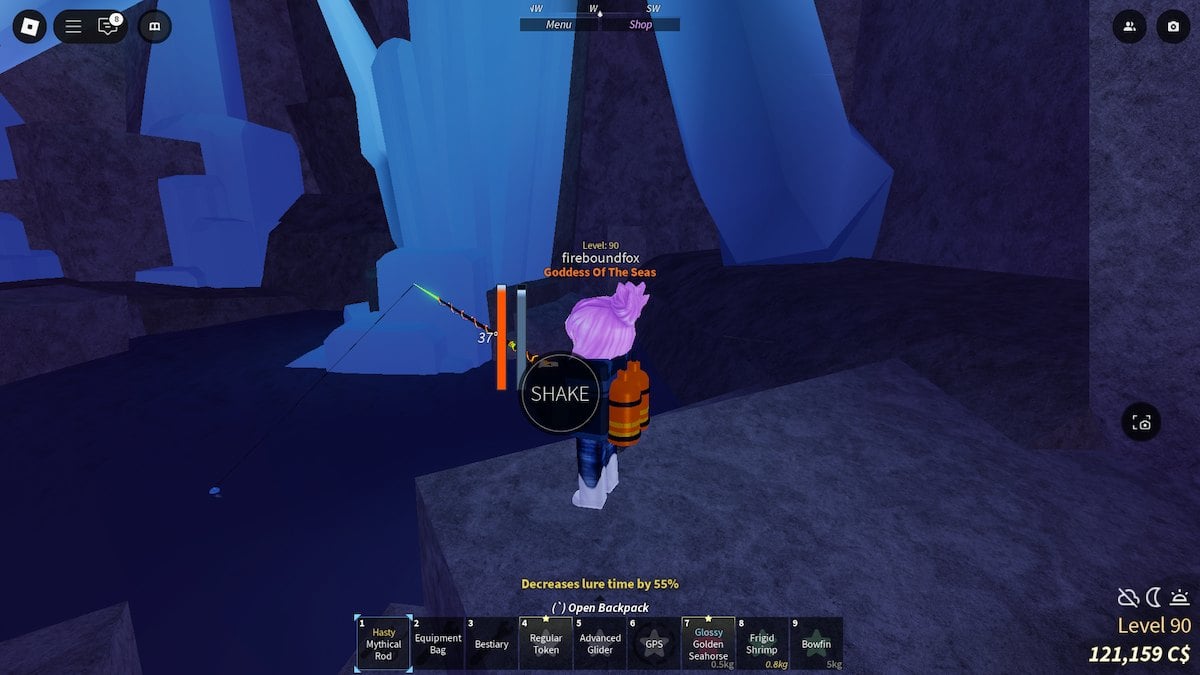 Fishing in the cavern in Fisch.