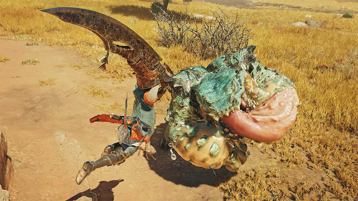 A hunter mounting a monster in Monster Hunter