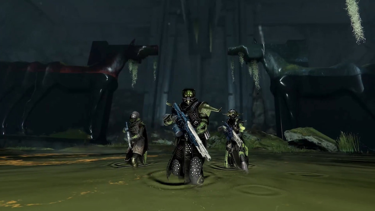 Destiny 2 Sundered Doctrine fireteam in swampy waters