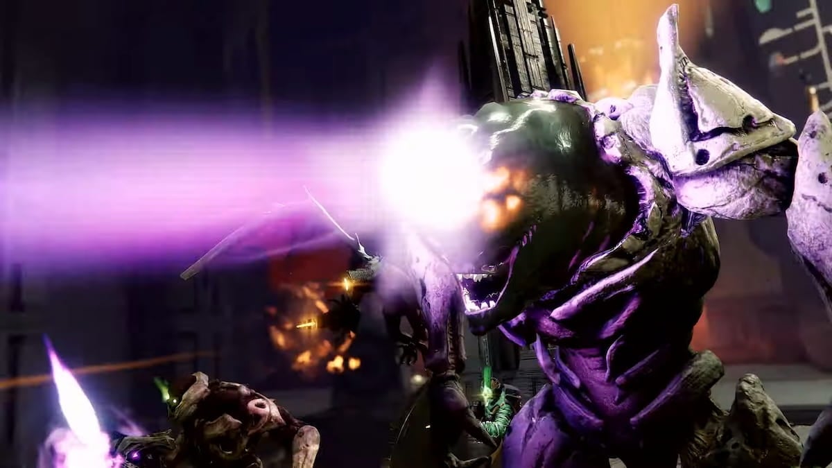 An Ogre firing lasers from its head in Destiny 2 Sundered Doctrine dungeon