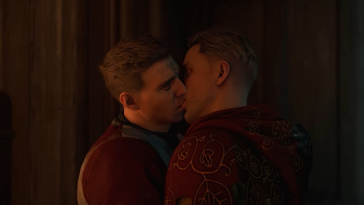 Henry and Hans kissing in Kingdom Come Deliverance 2