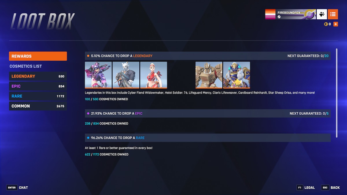 Overwatch 2 loot box rarity.