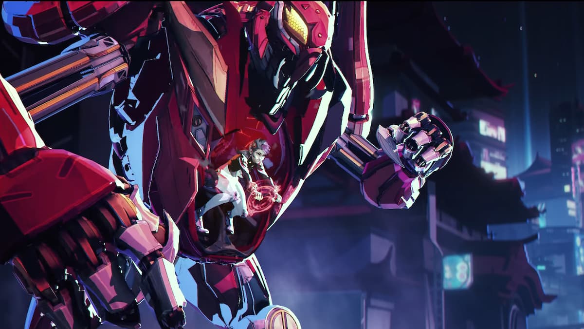 Peni Parker in her suit going for an attack.