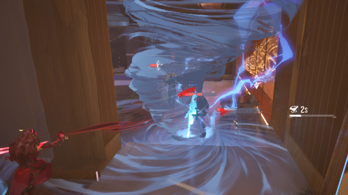 Storm using her tornado ultimate ability to attack the enemy team in Marvel Rivals.