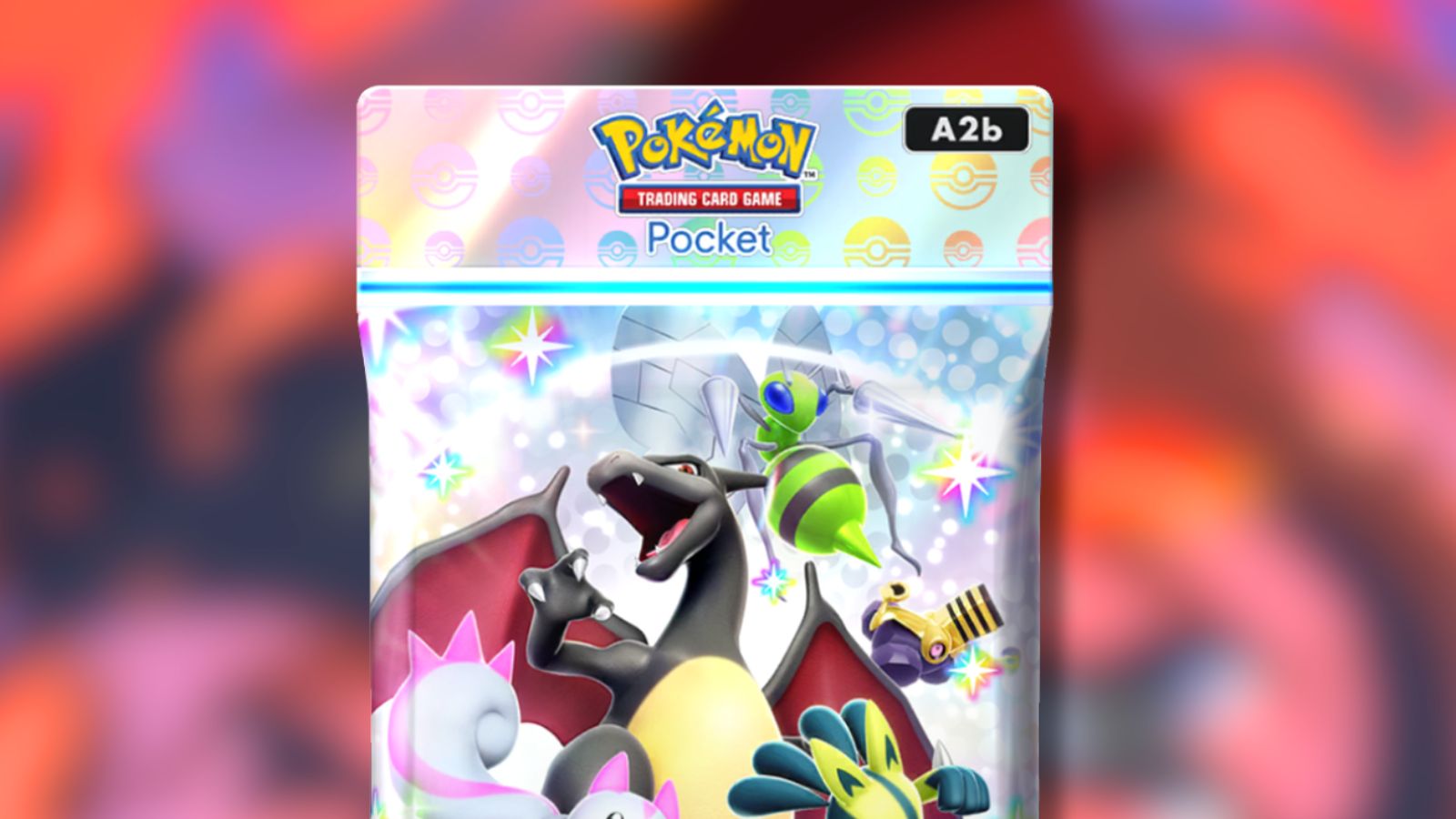Pokémon TCG Pocket Shining Revelry pack with blurred Charizard background.