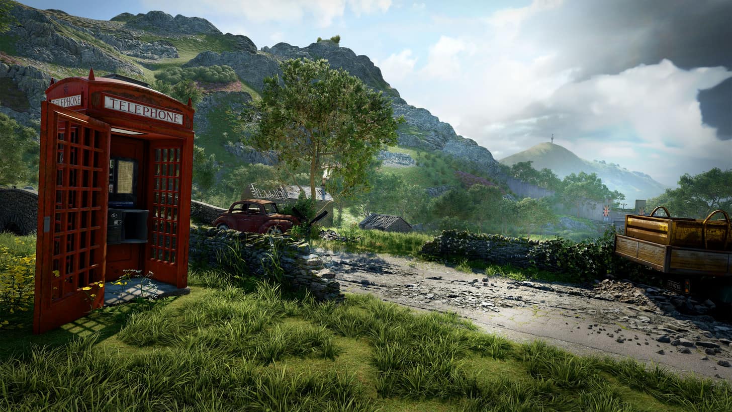 in-game image showing a red telephone booth in Atomfall.