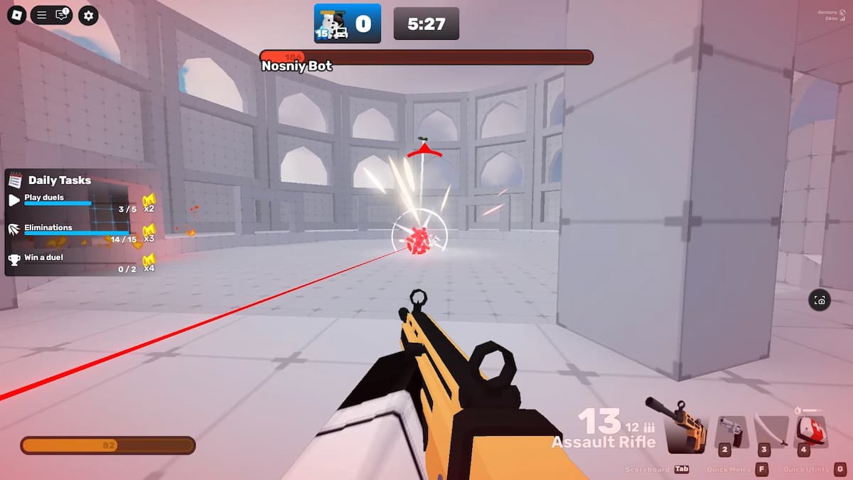 A Rivals player is fighting against a turret Bot