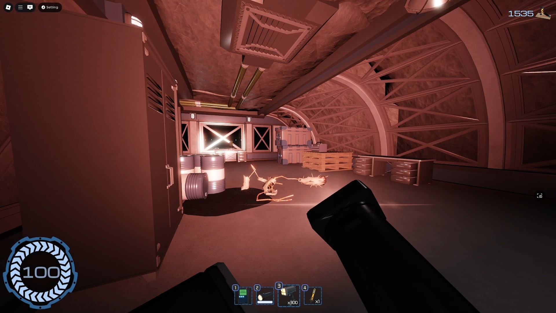 A Pressure player has hit the concrete monster with an ultra violet flashlight