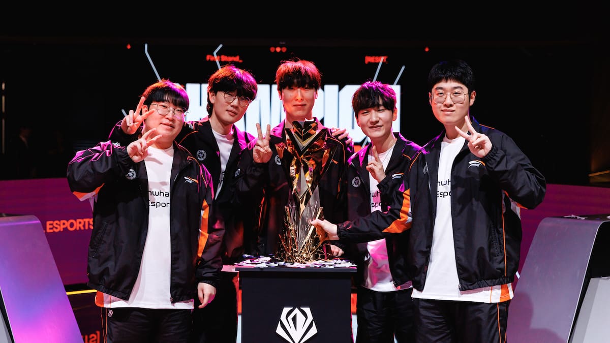 Hanwha Life Esports pose with the trophy after being titled first ever champions at First Stand Tournament 2025 Grand Finals on March 16, 2025 at LoL Park in Seoul, Korea.
