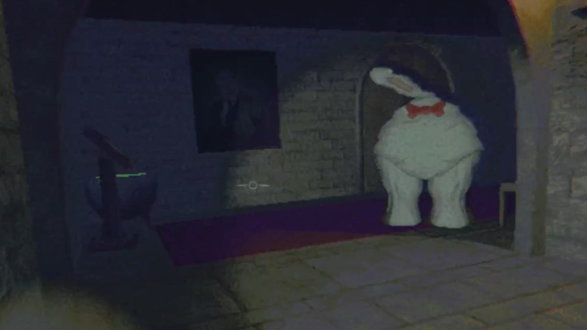 Pointing the flashlight at Bowtie in the corner of a Swiftbroom Academy room