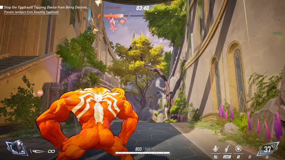 An image from Marvel Rivals of an orange venom twerking with an emote.