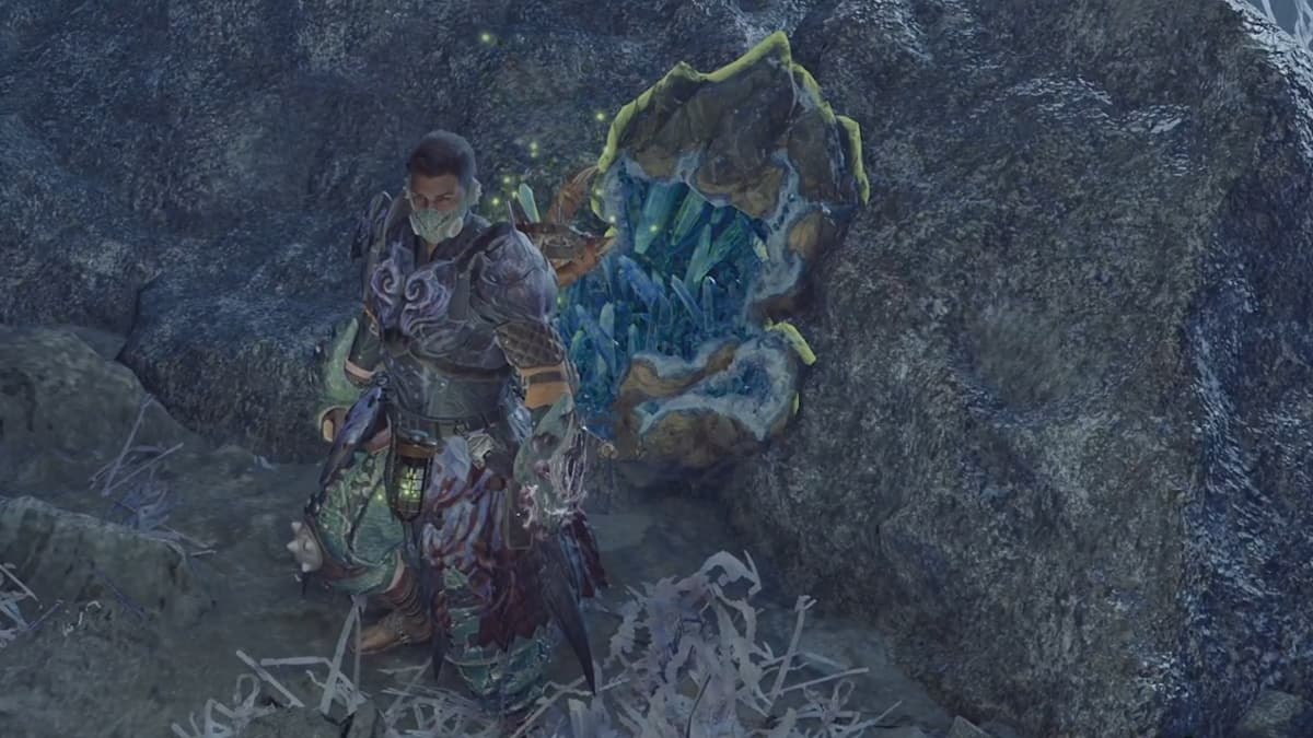 A player in Monster Hunter Rivals stood by a Mining Outcrop.
