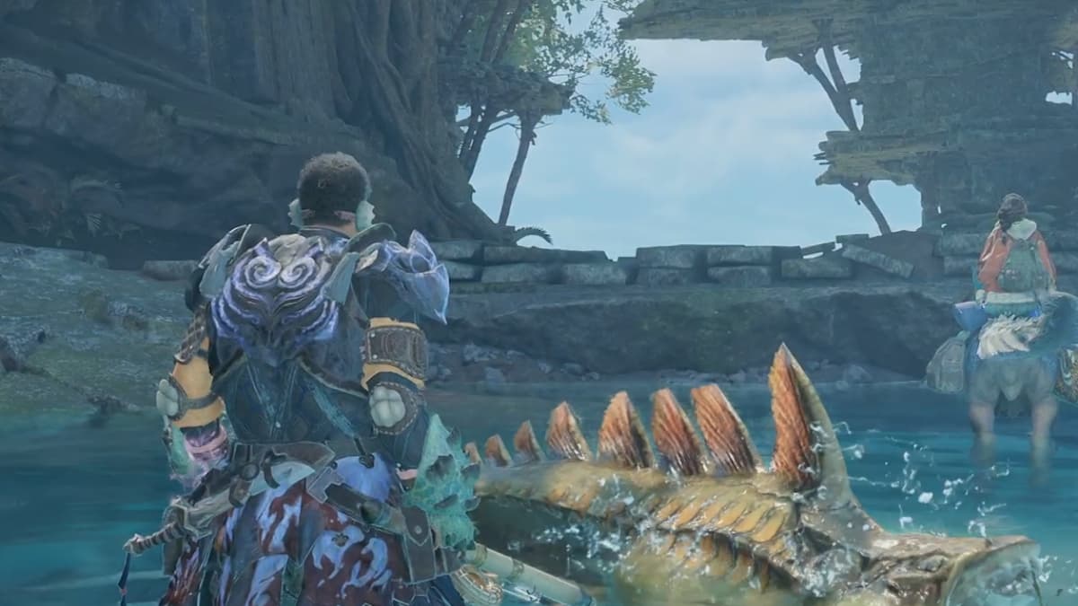 A player in Monster Hunter successfully catching a Whopper.