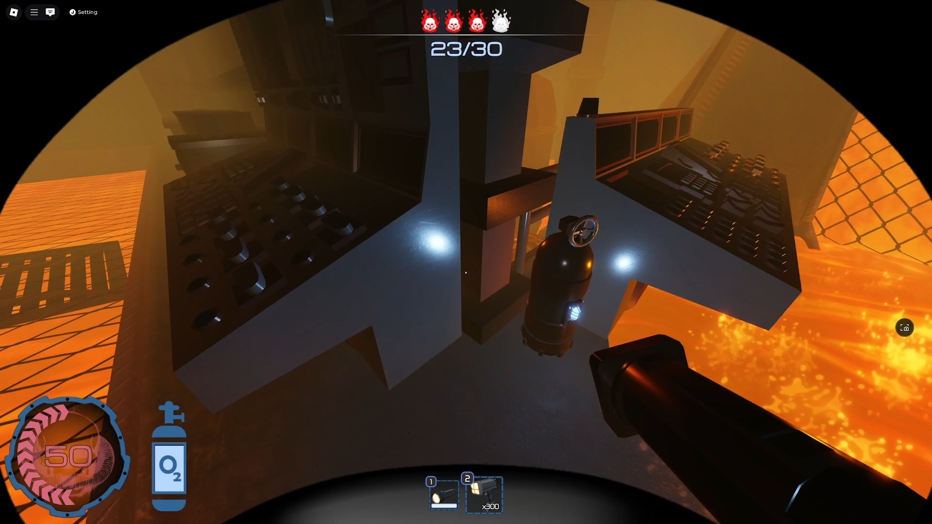 A pressure player is looking at an Oxygen tank