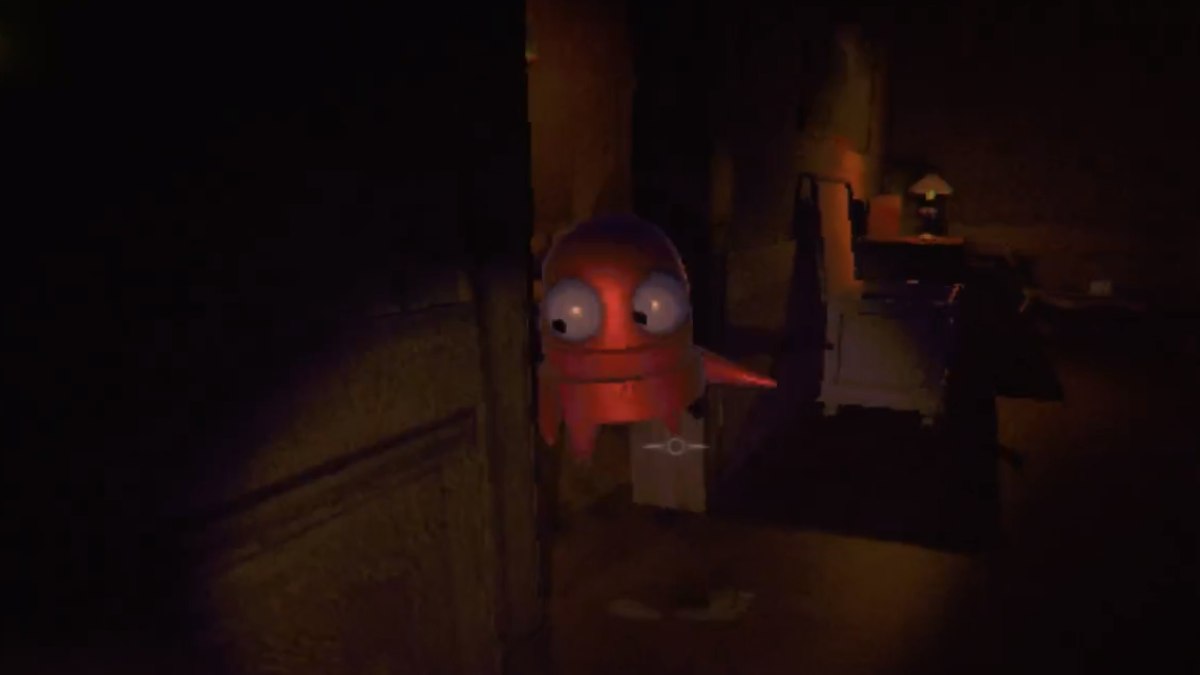 Looking at a crouched, floating player in the arms of the invisible Hidden