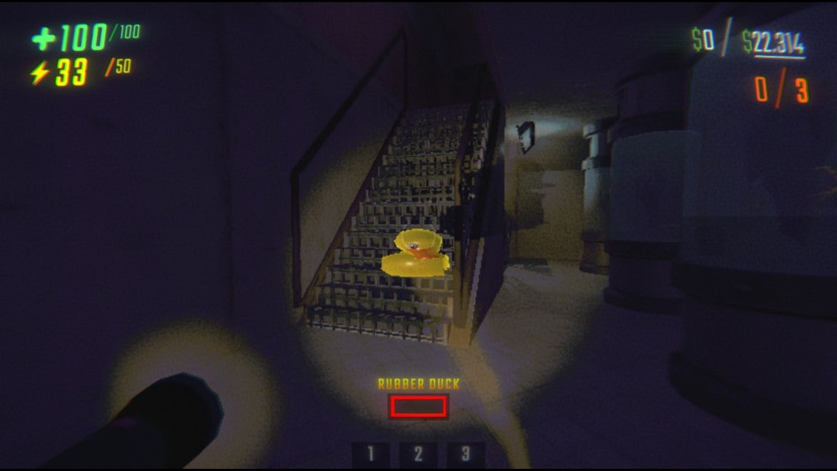Looking at a flattened Rubber Duck in R.E.P.O. with an empty charge bar