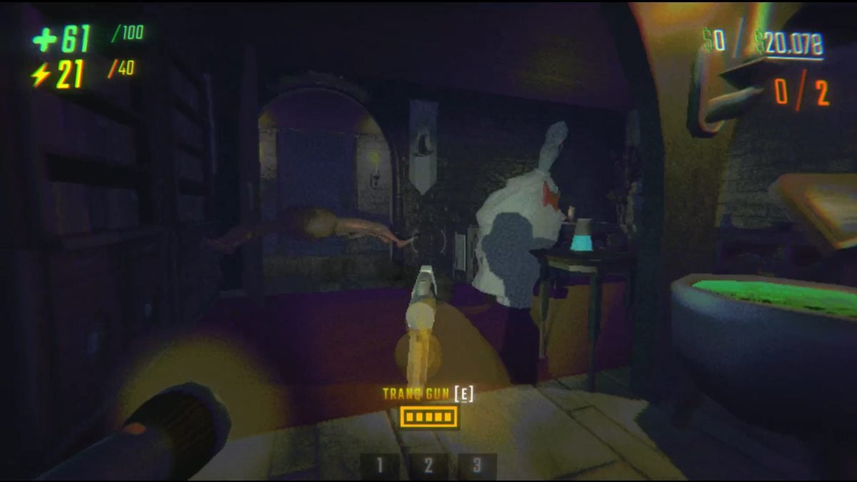 Pointing a Tranq Gun towards the Bowtie as it charges through an Animal, knocking it unconscious in R.E.P.O.