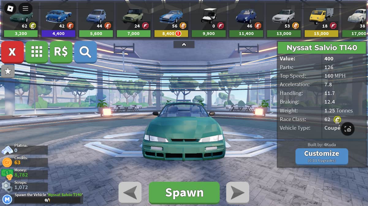 Picture showing Roblox: The Hunt Car Crushers 2 quest's Nyssat Salvio T140 vehicle.