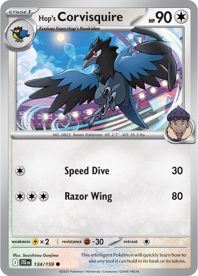 Hop's Corvisquire Pokémon card.