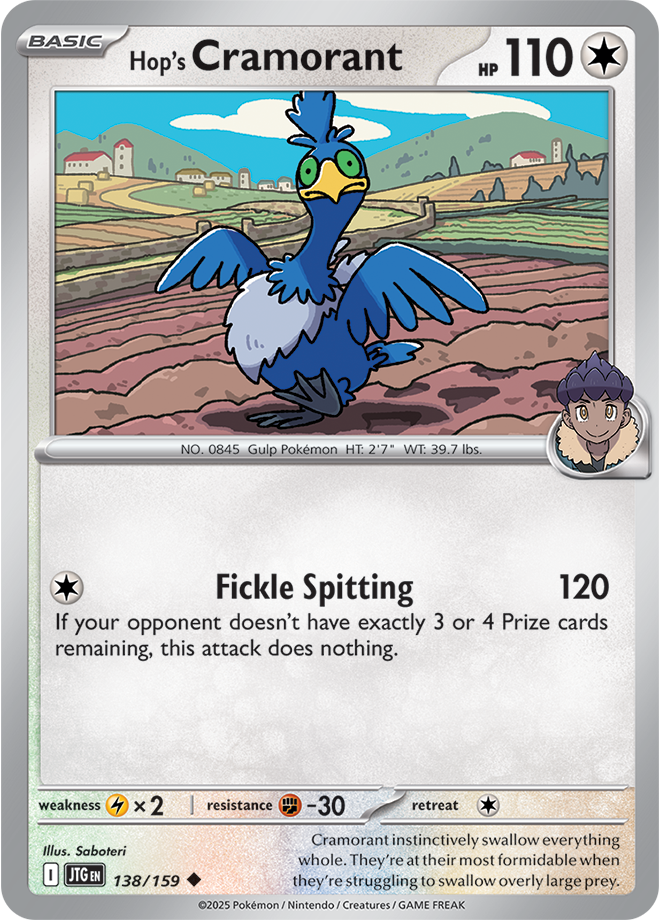 Hop's Cramorant Pokémon card.