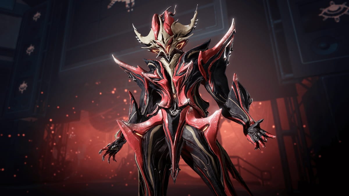 Temple, a glam rock-inspired Warframe, wears a suit reminiscent of David Bowie's outfit as Ziggy Stardust.