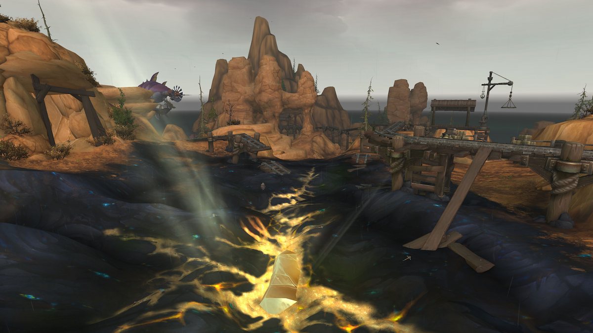 Siren Isle in WoW, a collection of rocks jutting out of an ocean.
