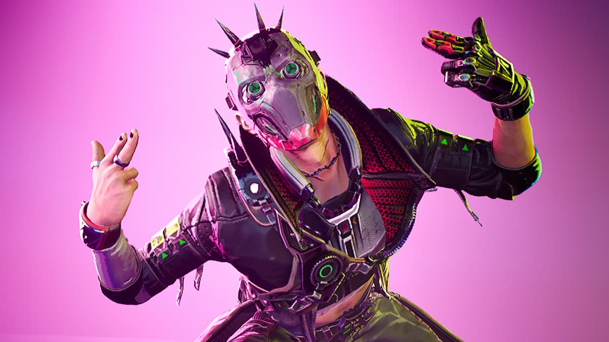 Axon, a lancer wearing a strange mask and pointing fingers at his head in FragPunk.