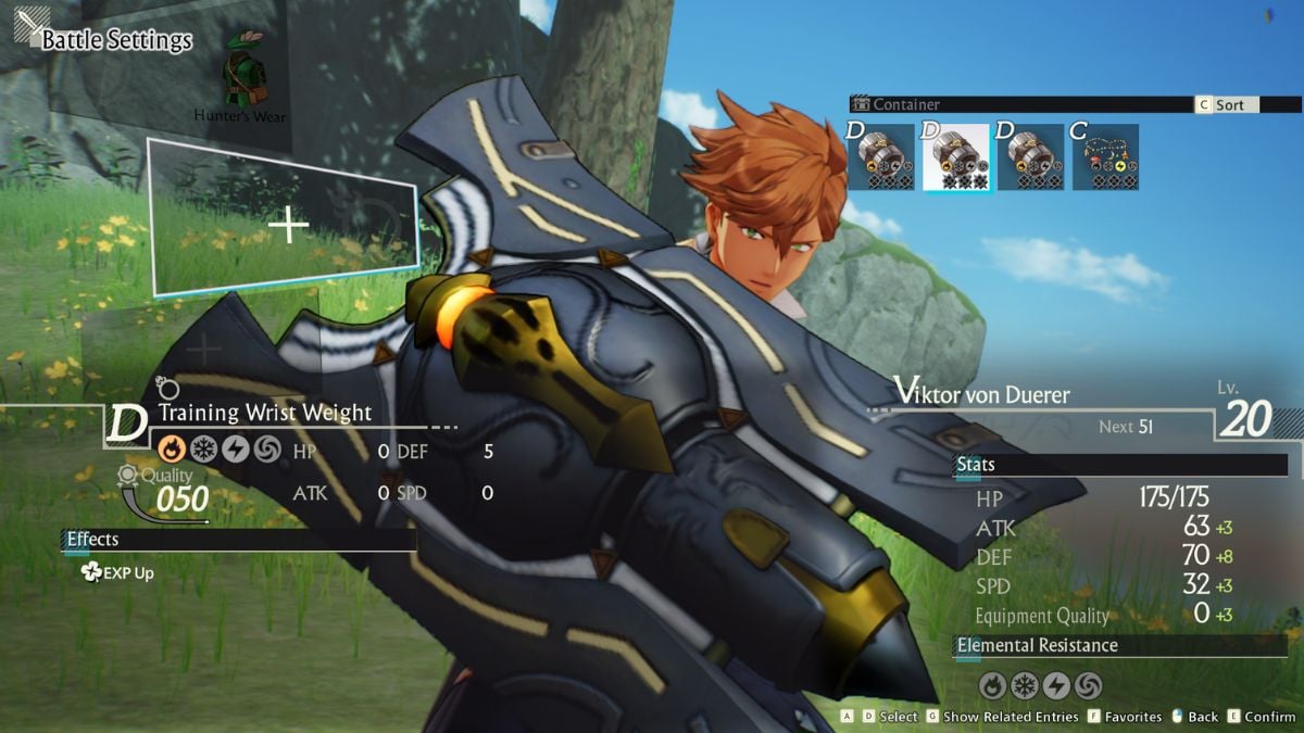 Atelier Yumia EXP boosting item in the equipment tab.