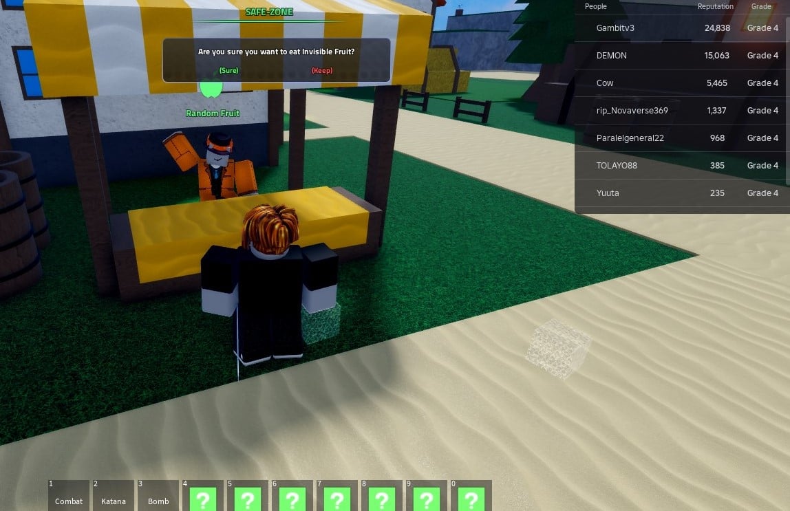 Verse Piece player near the Fruit Seller NPC holding many fruits