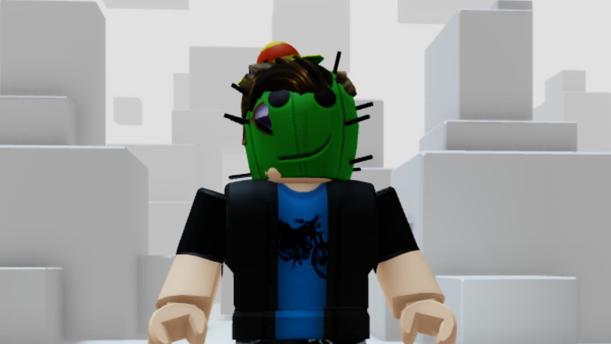 Character wearing the Cactrot head cosmetic in Roblox.