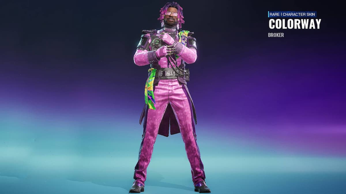A man with dreadlocks in a pink suit and pants tying the wrap around his gloves in FragPunk.