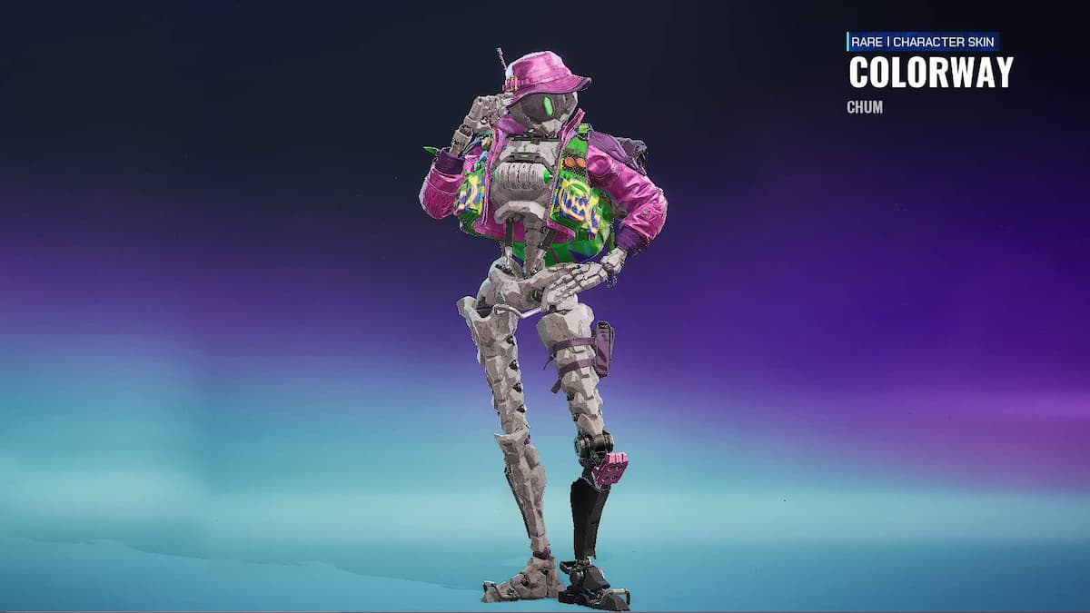 A robot wearing a hat and a jacket tipping his hat at the camera in FragPunk.