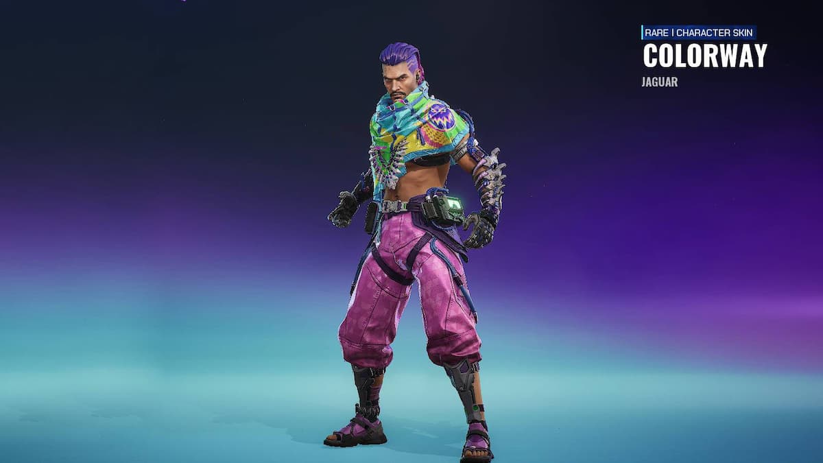 A man with strange robes and purpleheart standing at the ready in FragPunk.