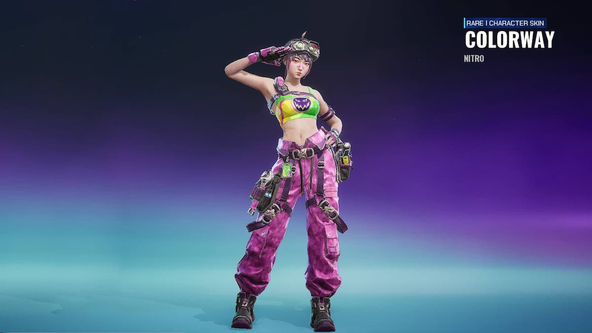 A woman in a croptop saluting the camera in FragPunk.