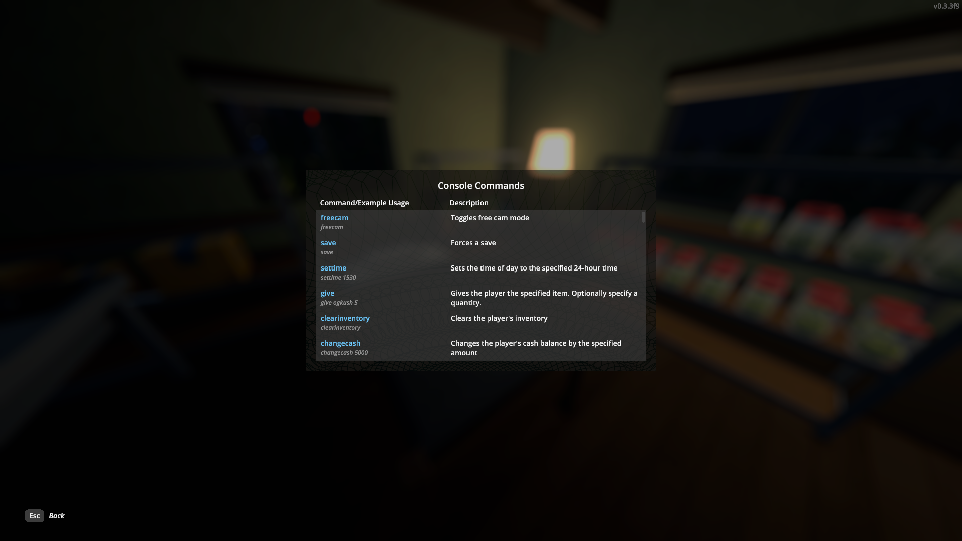 Command menu in Schedule 1.
