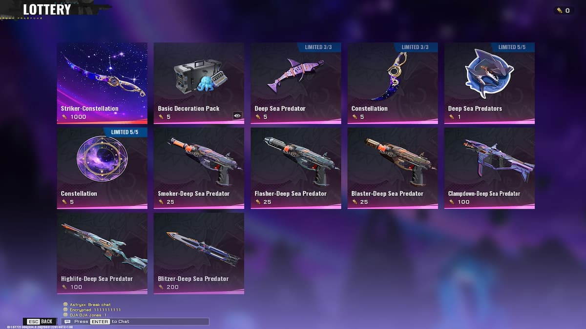 A series of weapon skins, charms, and stickers in FragPunk.