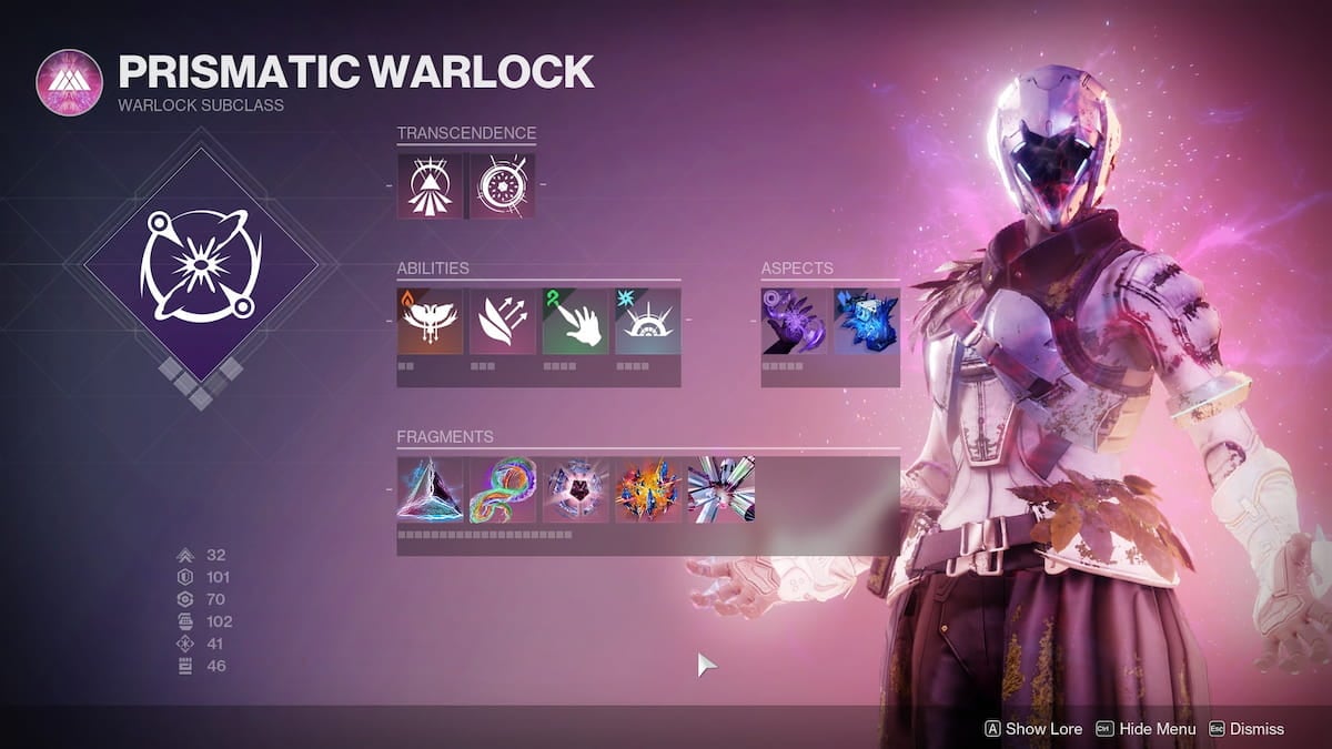Prismatic Warlock subclass loadout in Destiny 2
