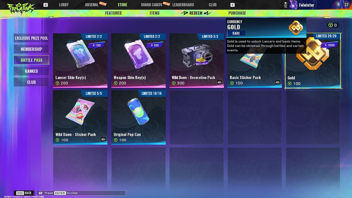 Battle Pass Token shop in FragPunk