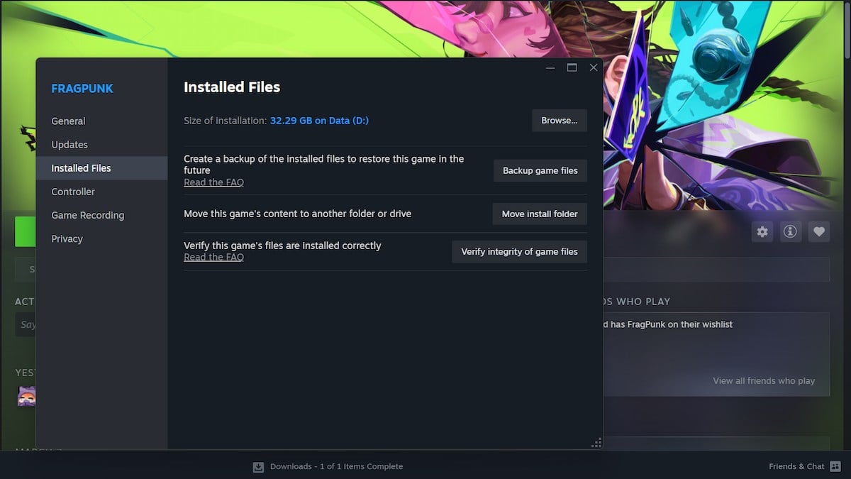 FragPunk installed files in Steam.