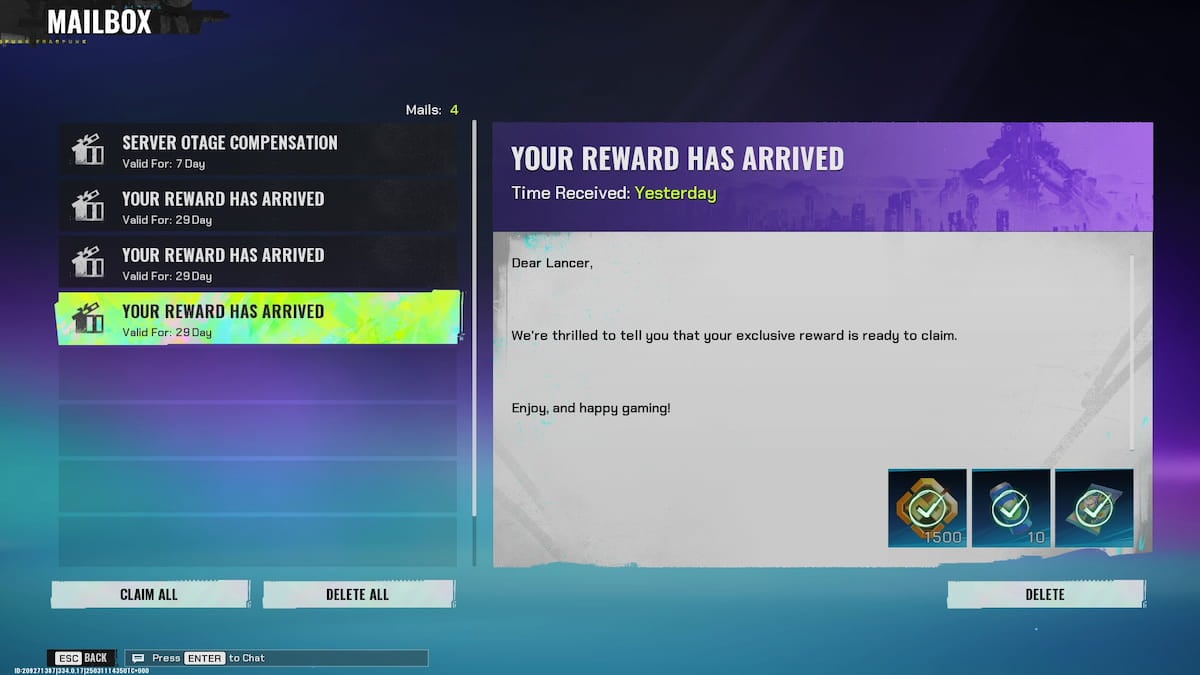 Mailbox rewards in FragPunk