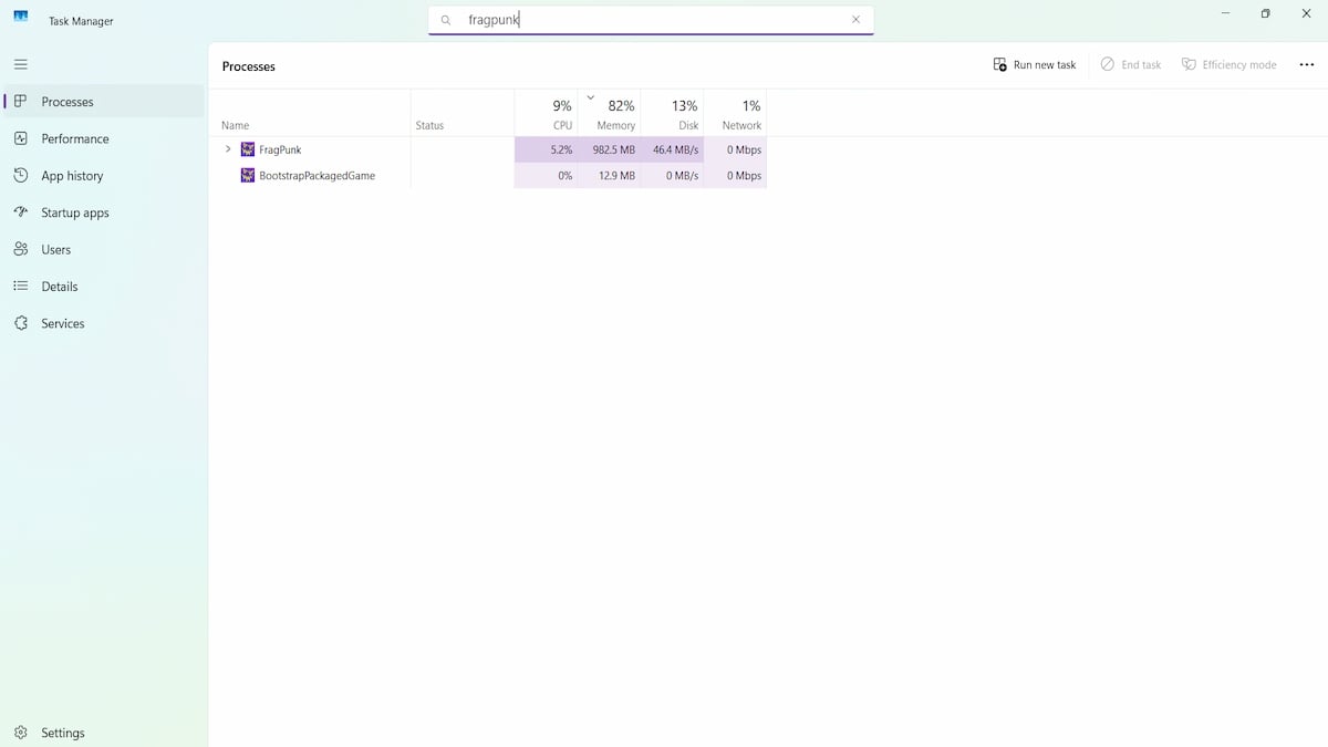 FragPunk processes in Windows Task Manager.