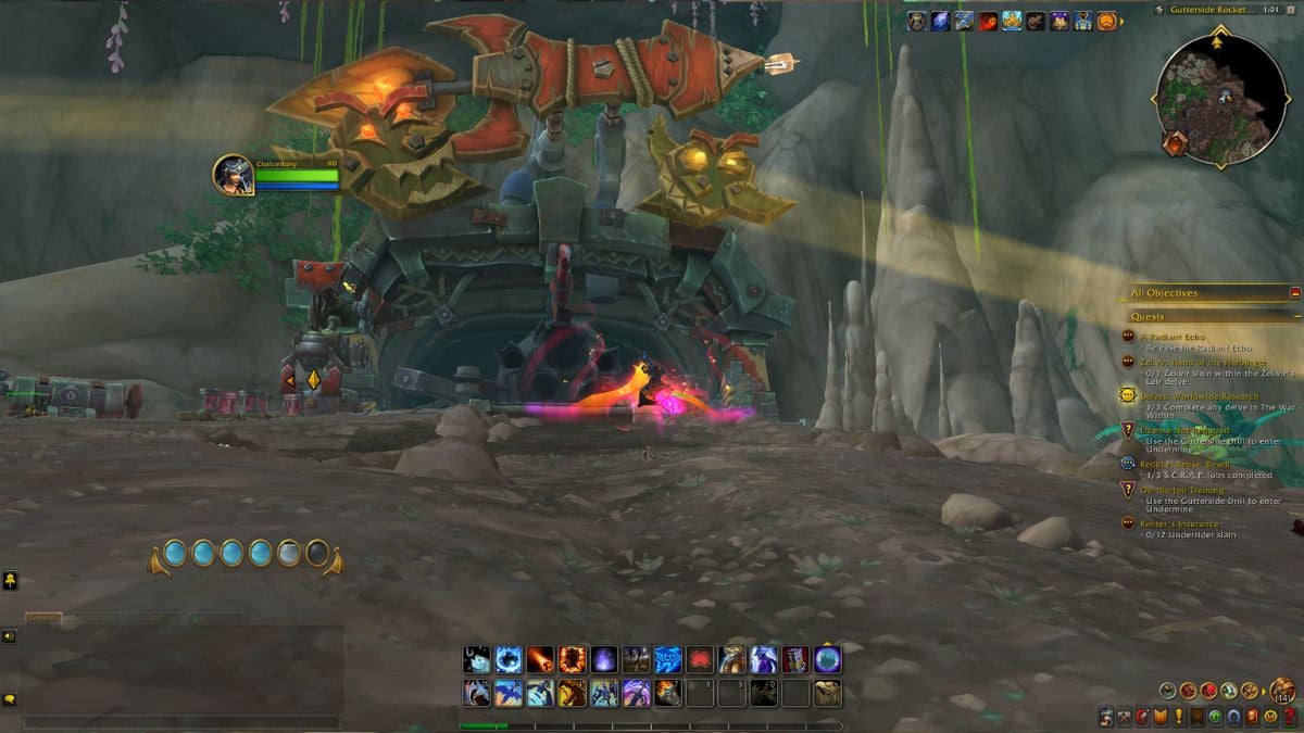 Gutterville rocket with player on Ashes of Al'ar in World of Warcraft.