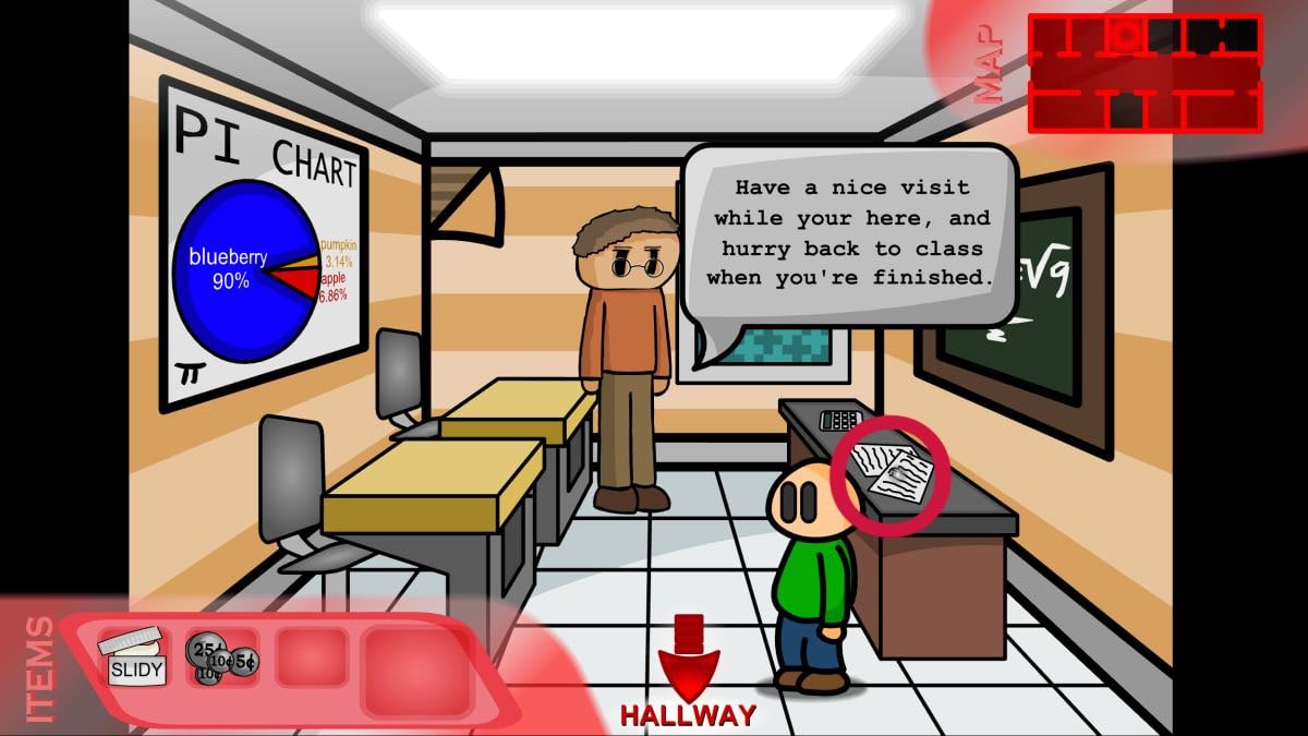 a teacher and student in a room with desks and papers