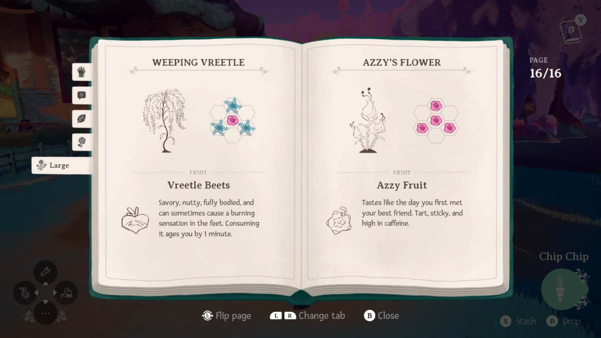 Large Hybrid handbook page in Wanderstop