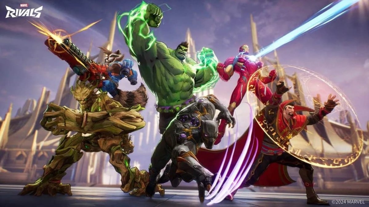 Six Marvel Rivals heroes in a poster ready to attack