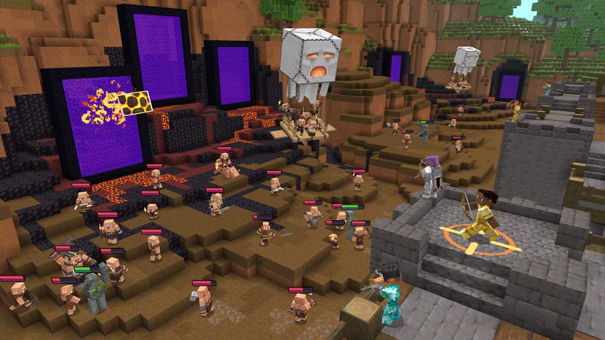 Minecraft players defending a wall in the Micraft Movie Live Event.
